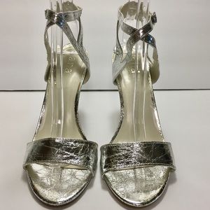 Silver open toe heels
